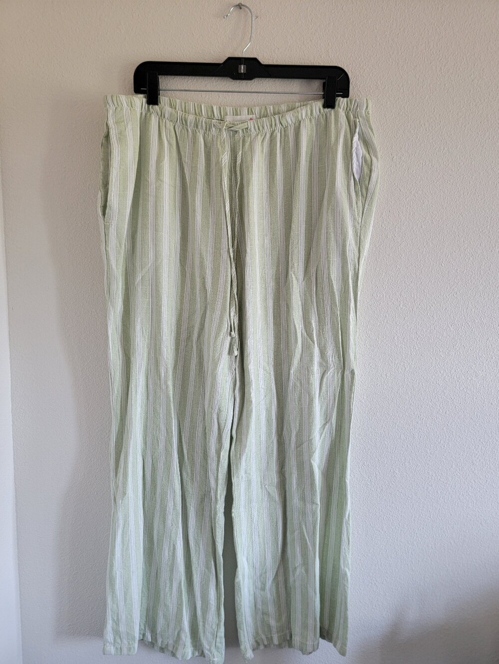Angel Kiss Green/White Striped Linen-Blend Wide Leg Pants Size XL